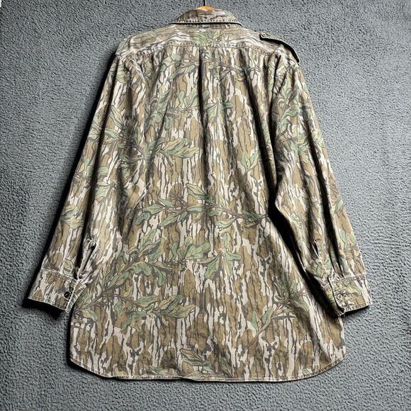 Vintage Mossy Oak Green Leaf Tree Bark Camo Button Up Shirt Mens XL USA Made - Picture 2 of 16